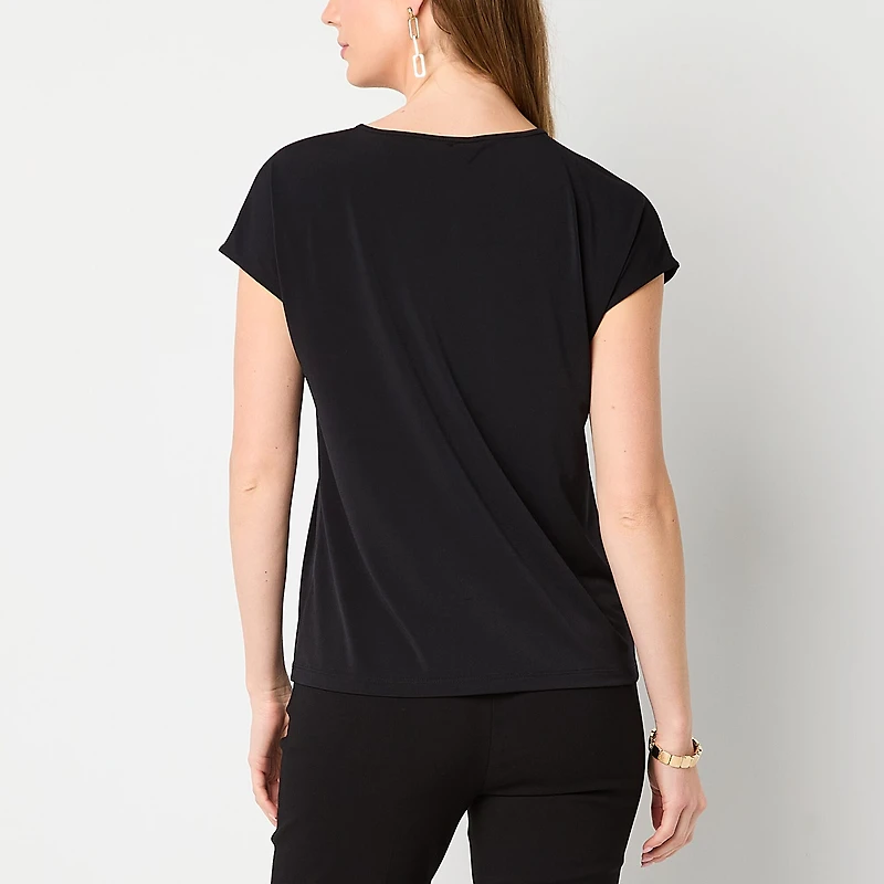 Liz Claiborne Womens Keyhole Neck Short Sleeve Blouse