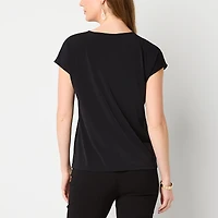 Liz Claiborne Womens Keyhole Neck Short Sleeve Blouse
