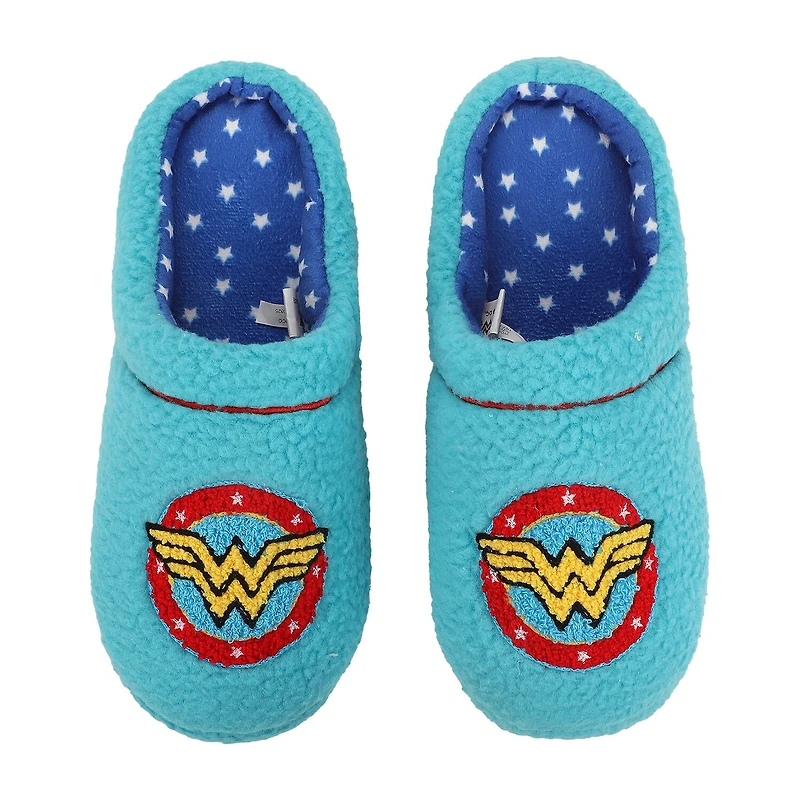 Womens Wonder Woman Faux Fur Trim Slip-On Slippers