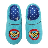 Womens Wonder Woman Faux Fur Trim Slip-On Slippers