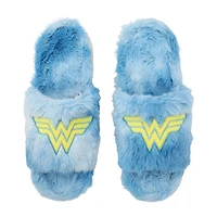 Womens Wonder Woman Faux Fur Trim Slip-On Slippers