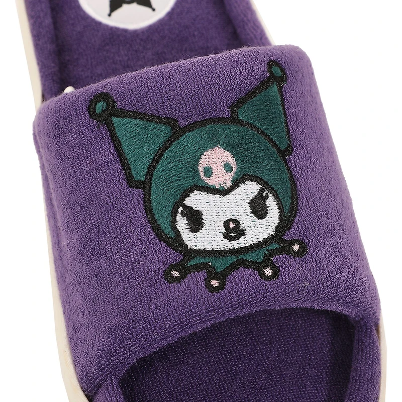 Womens Kuromi Faux Fur Trim Slip-On Slippers