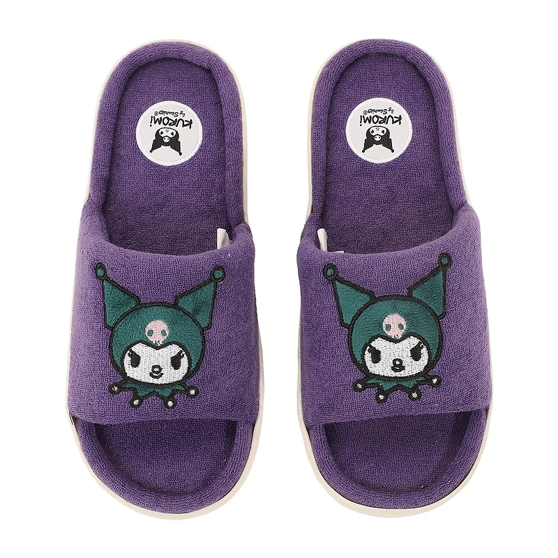 Womens Kuromi Faux Fur Trim Slip-On Slippers