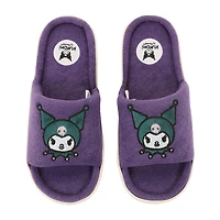 Womens Kuromi Faux Fur Trim Slip-On Slippers