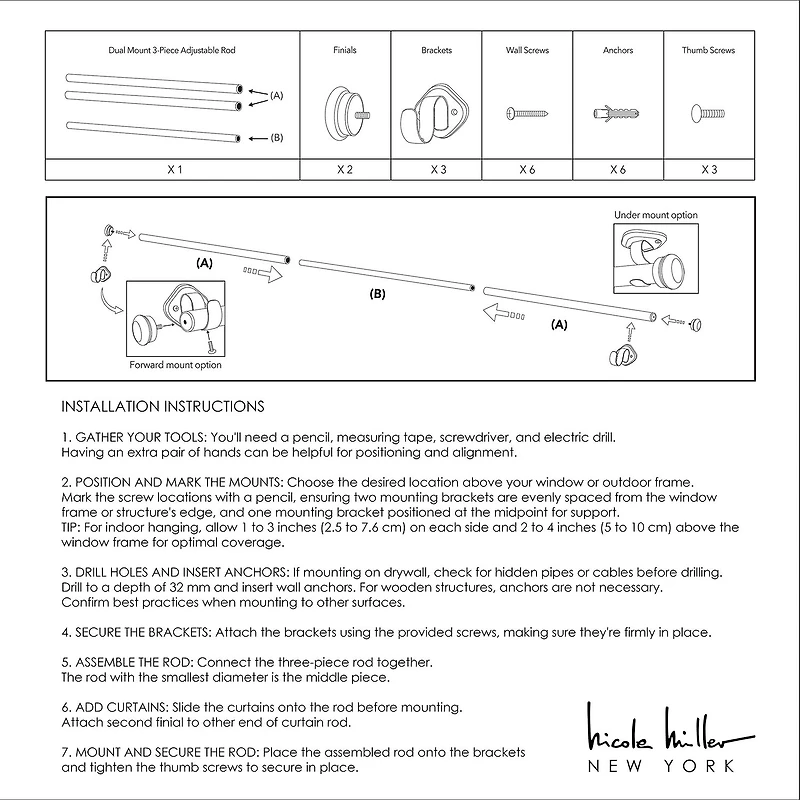 Nicole Miller Patio Country 1 Adjustable Curtain Rod