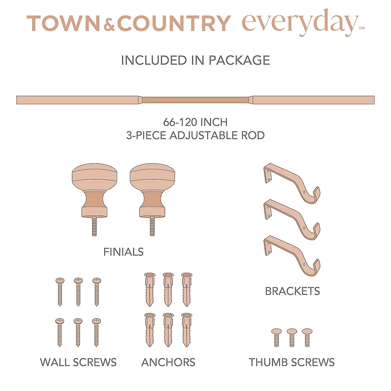 Town And Country Modern Rounded Cap 1 Adjustable Curtain Rod