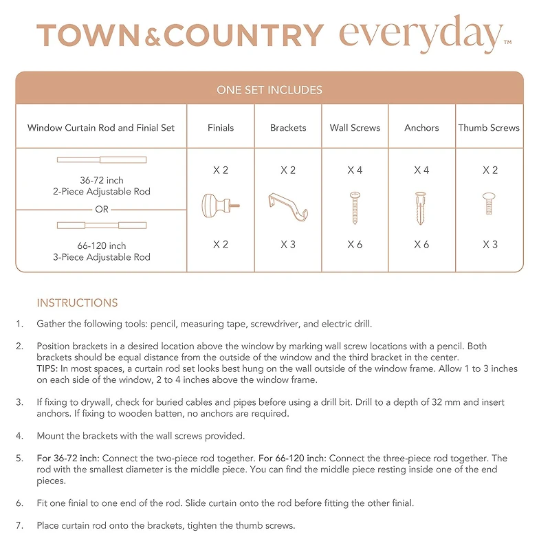 Town And Country Modern Rounded Cap 1 Adjustable Curtain Rod