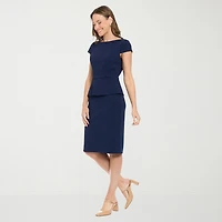 London Times Womens Boat Neck Short Sleeve Sheath Dress