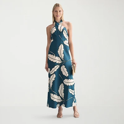 Worthington Womens Halter Neck Sleeveless Maxi Dress
