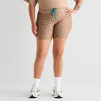 Xersion Womens 7" High Rise Plus Stretch Fabric Drawstring Waist Quick Dry Bike Short