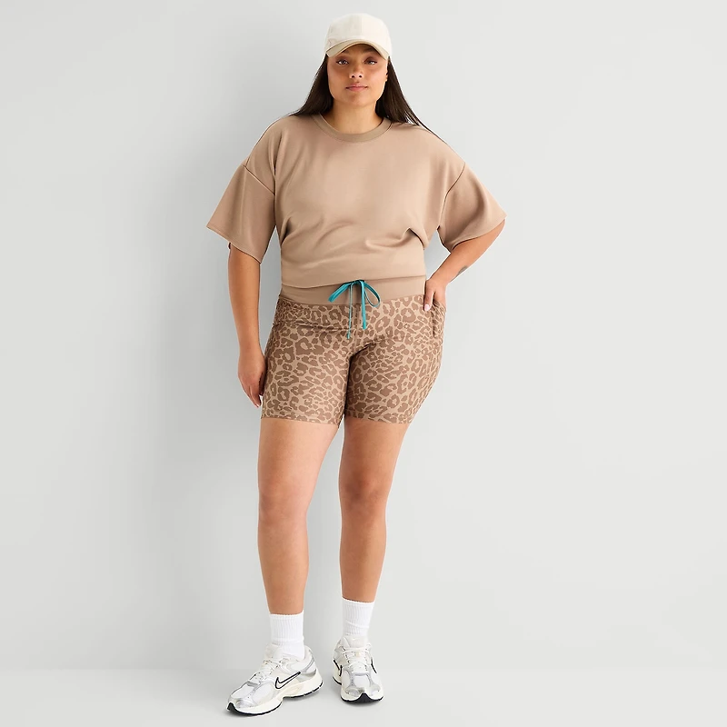 Xersion Womens 7" High Rise Plus Stretch Fabric Drawstring Waist Quick Dry Bike Short