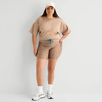 Xersion Womens 7" High Rise Plus Stretch Fabric Drawstring Waist Quick Dry Bike Short