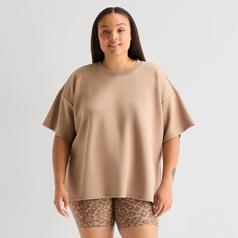 Xersion Scubaluxe Womens Crew Neck Short Sleeve Active Plus T-Shirt