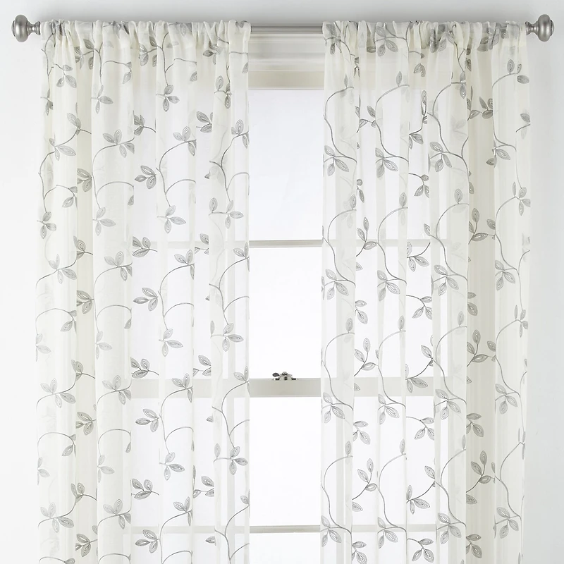 Regal Home Meadow Rod Pocket Embroidered Sheer Single Curtain Panel