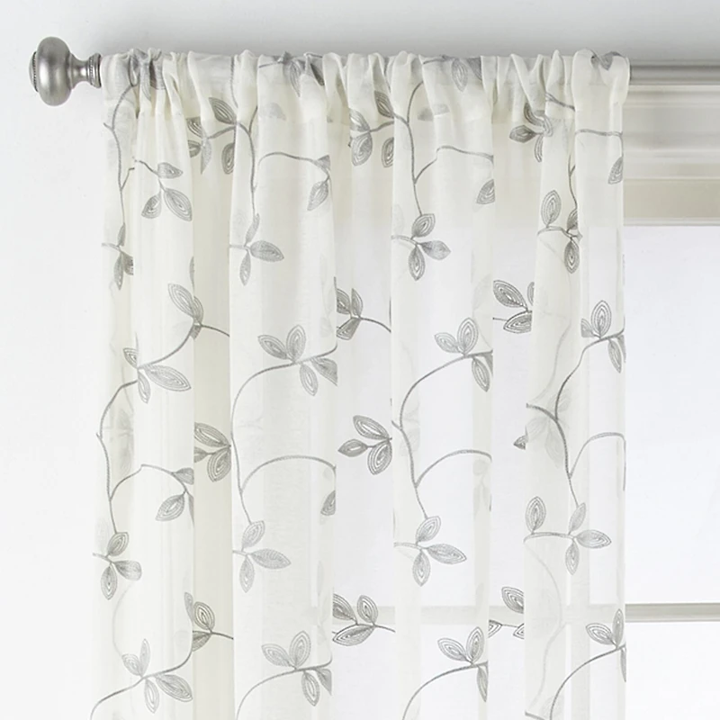 Regal Home Meadow Rod Pocket Embroidered Sheer Single Curtain Panel