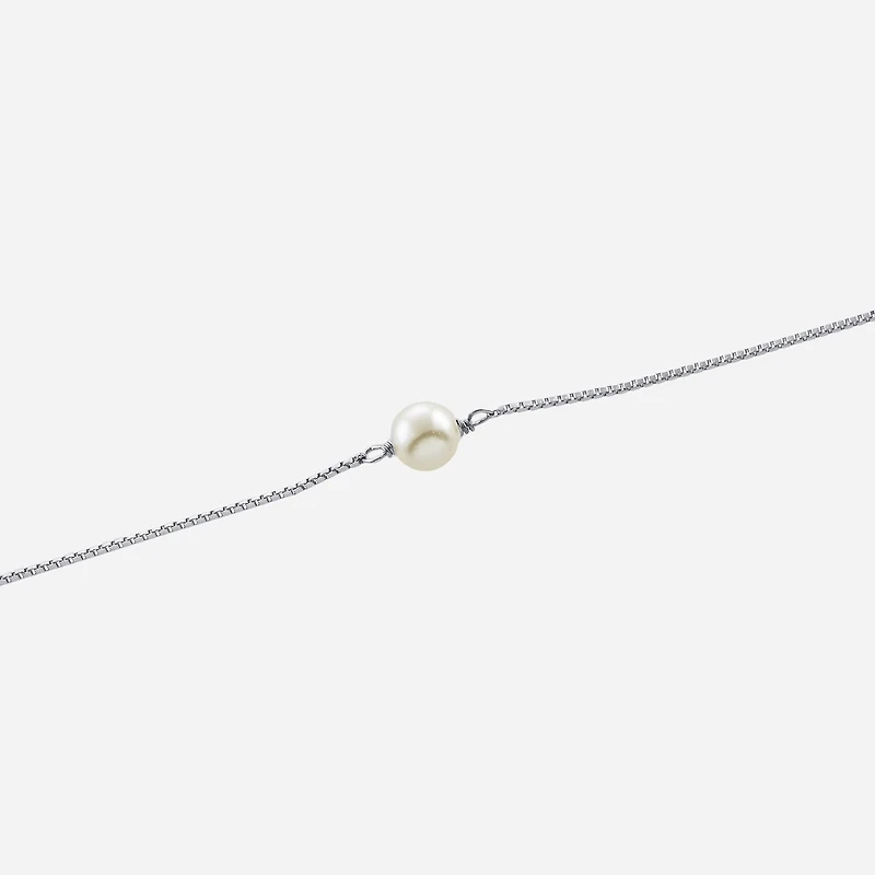 Silver Treasures Freshwater Pearl Womens Sterling Silver 9 Inch Semisolid Box Ankle Bracelet