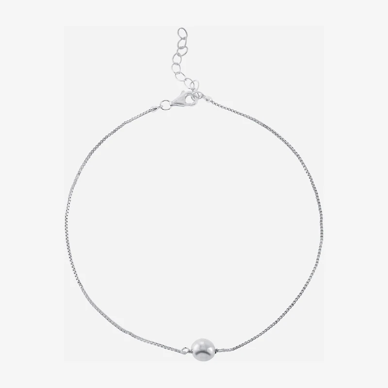 Silver Treasures Freshwater Pearl Womens Sterling Silver 9 Inch Semisolid Box Ankle Bracelet