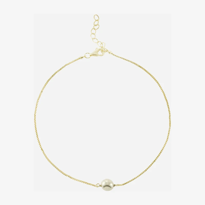 Silver Treasures Womens 14K Gold Over Silver 9 Inch Semisolid Box Ankle Bracelet