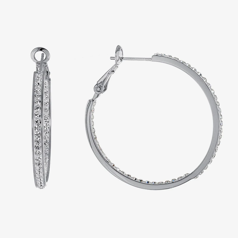 Sparkle Allure Womens Crystal 35mm Hoop Earrings