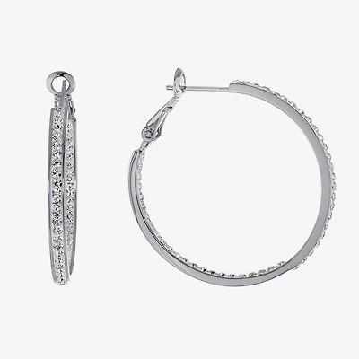 Sparkle Allure Womens Crystal 35mm Hoop Earrings
