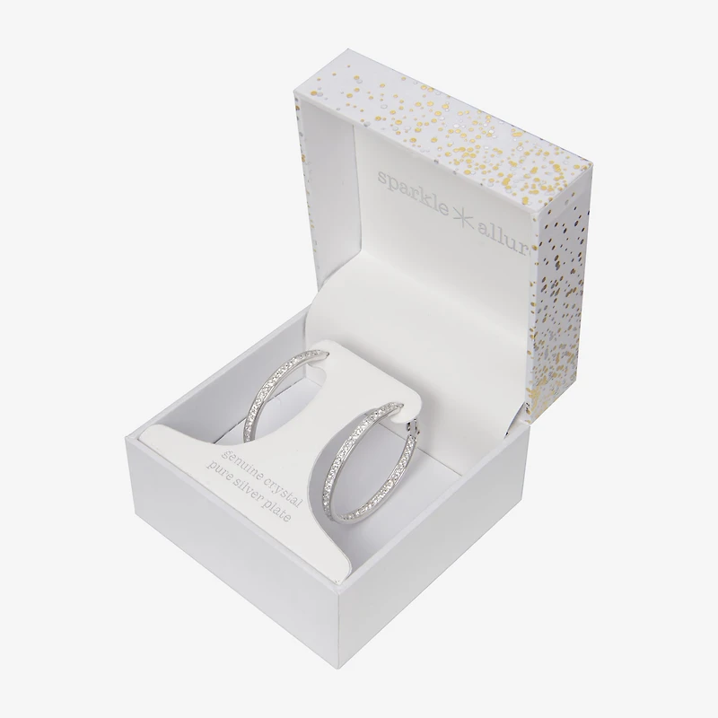 Sparkle Allure Womens Crystal 35mm Hoop Earrings