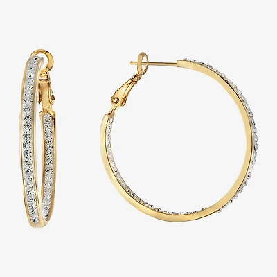 Sparkle Allure Womens Crystal 24K Gold Over Brass 35mm Hoop Earrings