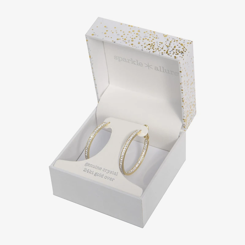 Sparkle Allure Womens Crystal 24K Gold Over Brass 35mm Hoop Earrings