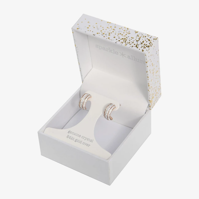 Sparkle Allure Huggie Womens Crystal 24K Rose Gold Over Brass 14mm Hoop Earrings