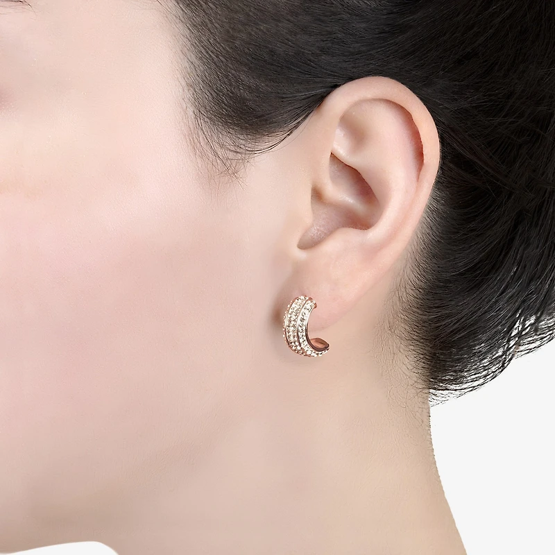 Sparkle Allure Huggie Womens Crystal 24K Rose Gold Over Brass 14mm Hoop Earrings
