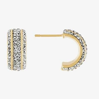 Sparkle Allure Huggie Womens Crystal 24K Gold Over Brass 14mm Hoop Earrings