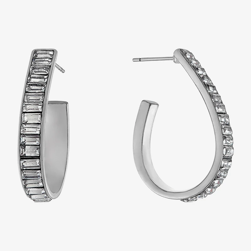 Sparkle Allure Womens Crystal 32mm Hoop Earrings