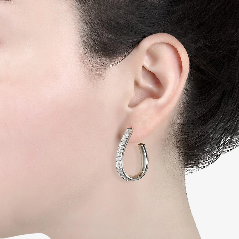 Sparkle Allure Womens Crystal 32mm Hoop Earrings