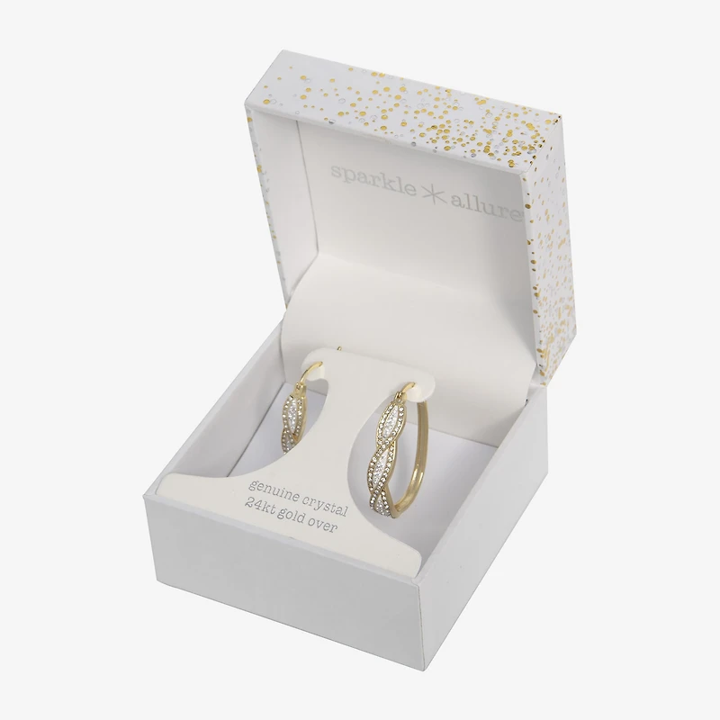 Sparkle Allure Twist Womens Crystal 24K Gold Over Brass 35mm Hoop Earrings