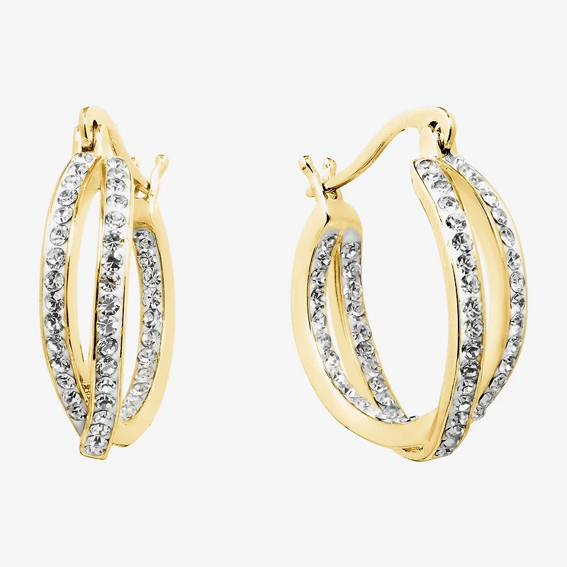 Sparkle Allure Twisted Double Womens Crystal 24K Gold Over Brass 19mm Hoop Earrings