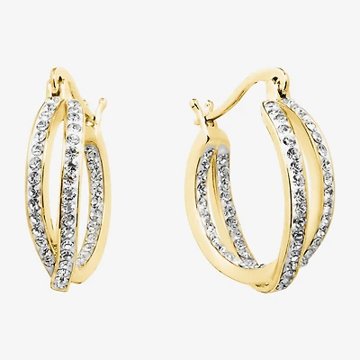 Sparkle Allure Twisted Double Womens Crystal 24K Gold Over Brass 19mm Hoop Earrings