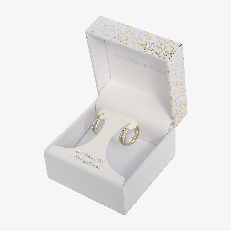 Sparkle Allure Twisted Double Womens Crystal 24K Gold Over Brass 19mm Hoop Earrings