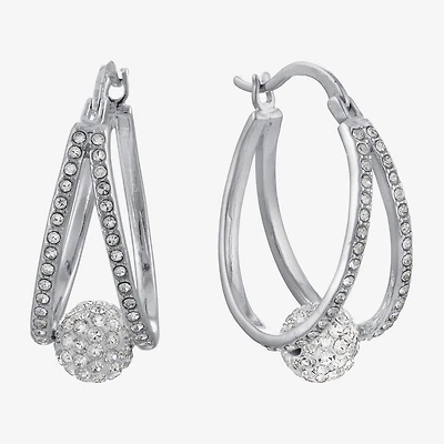Sparkle Allure Double Womens Crystal 29.2mm Hoop Earrings
