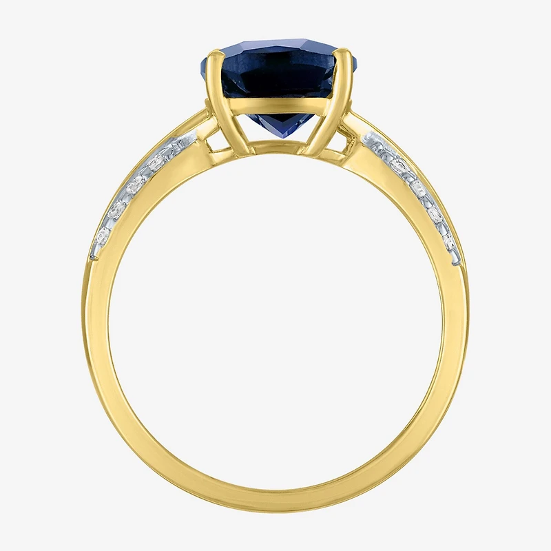 Womens Lab Created Gemstone & 1/8 CT. T.W. Lab Grown Diamond 10K Gold Crossover Side Stone Cocktail Ring