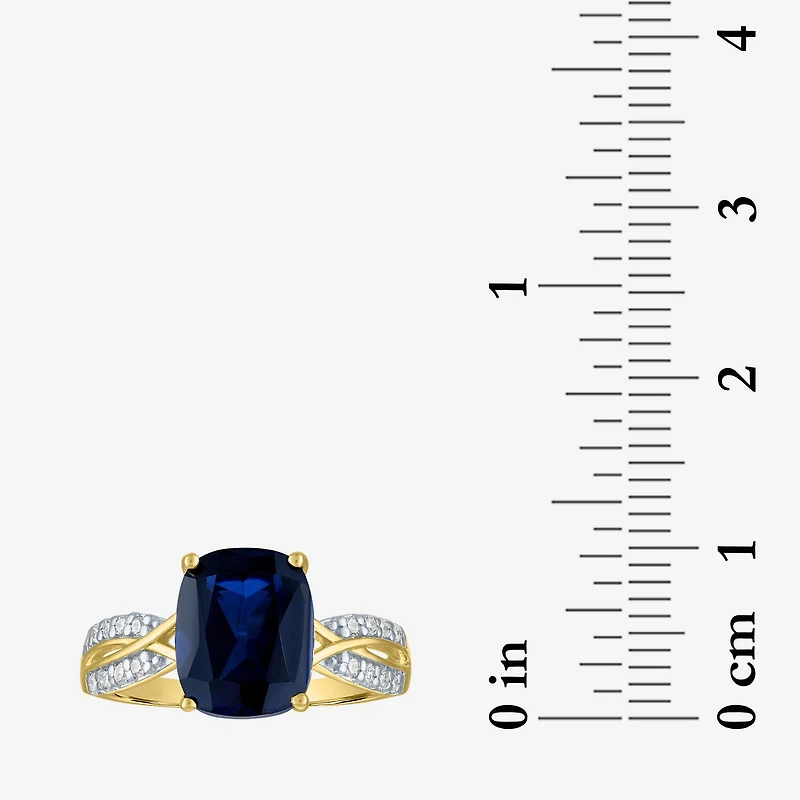 Womens Lab Created Gemstone & 1/8 CT. T.W. Lab Grown Diamond 10K Gold Crossover Side Stone Cocktail Ring