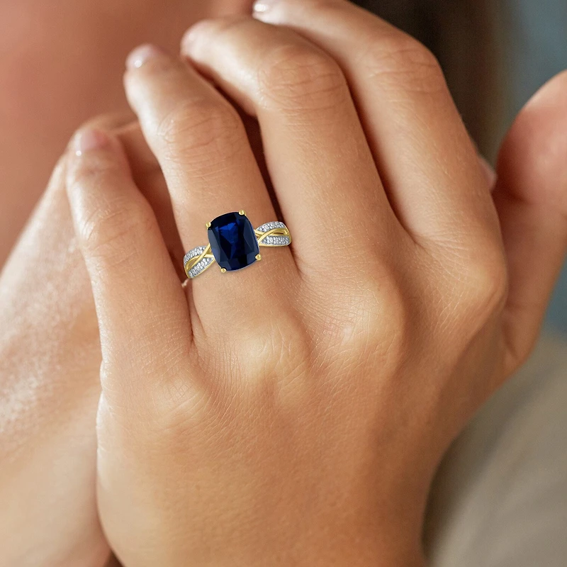 Womens Lab Created Gemstone & 1/8 CT. T.W. Lab Grown Diamond 10K Gold Crossover Side Stone Cocktail Ring