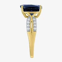 Womens Lab Created Gemstone & 1/8 CT. T.W. Lab Grown Diamond 10K Gold Crossover Side Stone Cocktail Ring