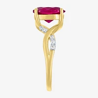 Womens Diamond Accent Lab Created Red Ruby 10K Gold Side Stone Cocktail Ring