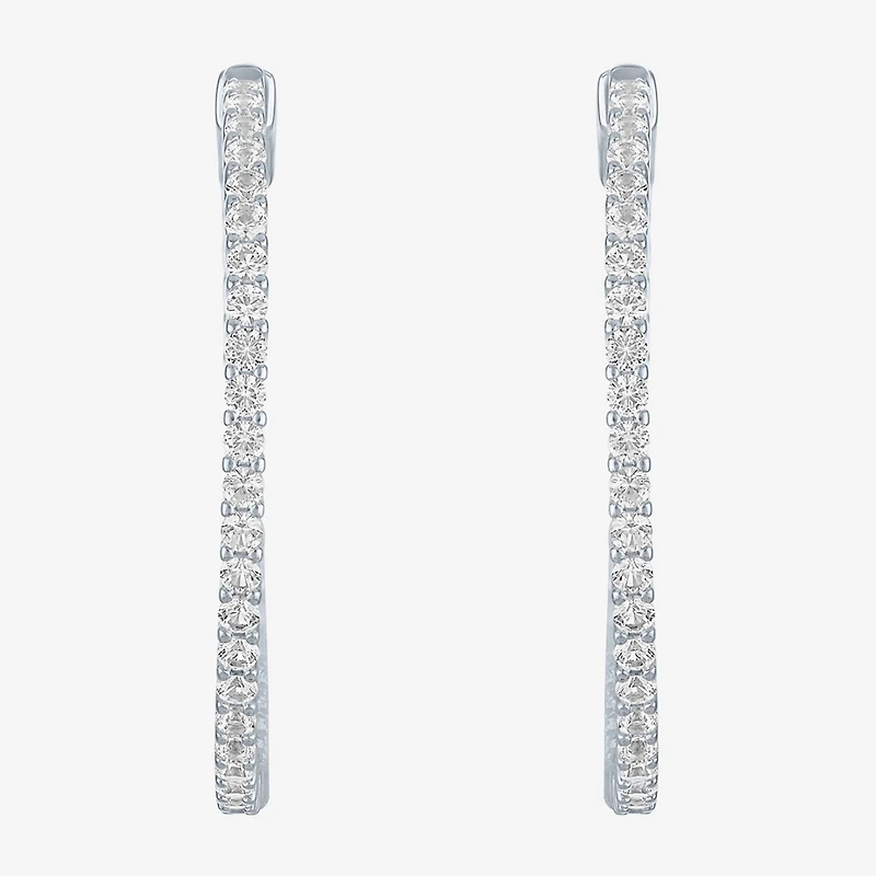 Womens Lab Created White Sapphire Sterling Silver 37mm Hoop Earrings
