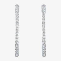 Womens Lab Created White Sapphire Sterling Silver 37mm Hoop Earrings