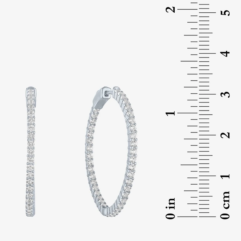 Womens Lab Created White Sapphire Sterling Silver 37mm Hoop Earrings
