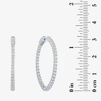Womens Lab Created White Sapphire Sterling Silver 37mm Hoop Earrings