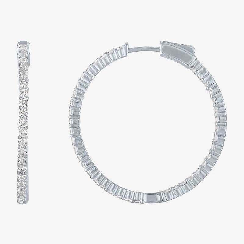 Womens Lab Created White Sapphire Sterling Silver 37mm Hoop Earrings