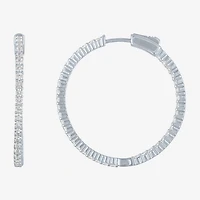 Womens Lab Created White Sapphire Sterling Silver 37mm Hoop Earrings