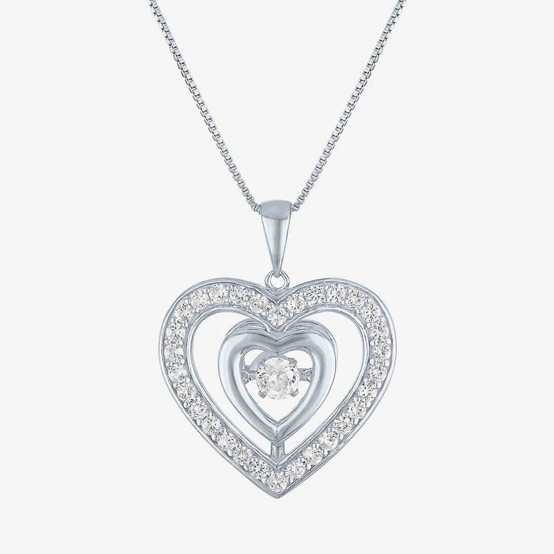 Womens Lab Created White Sapphire Sterling Silver Heart 18 Inch Pendant Necklace