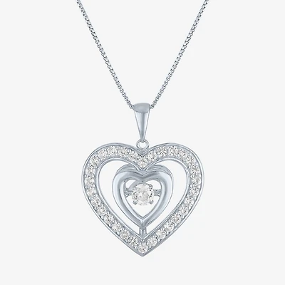 Womens Lab Created White Sapphire Sterling Silver Heart 18 Inch Pendant Necklace